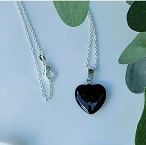 Onyx Heart Pendant Silver 18" Chain 🖤 NEW